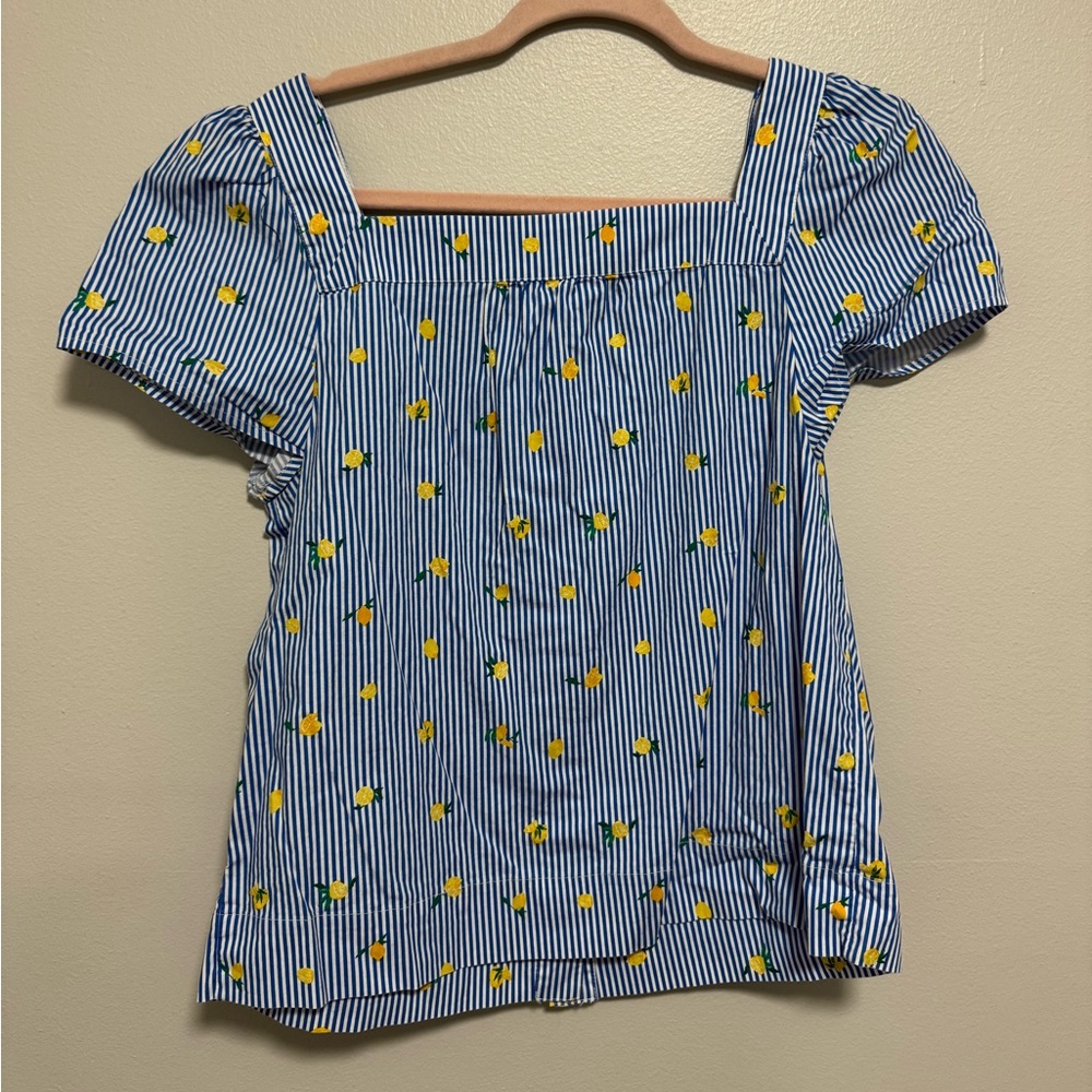 J. Crew Lemon-print square-neck button-front top in stretch cotton poplin - Picture 4 of 7